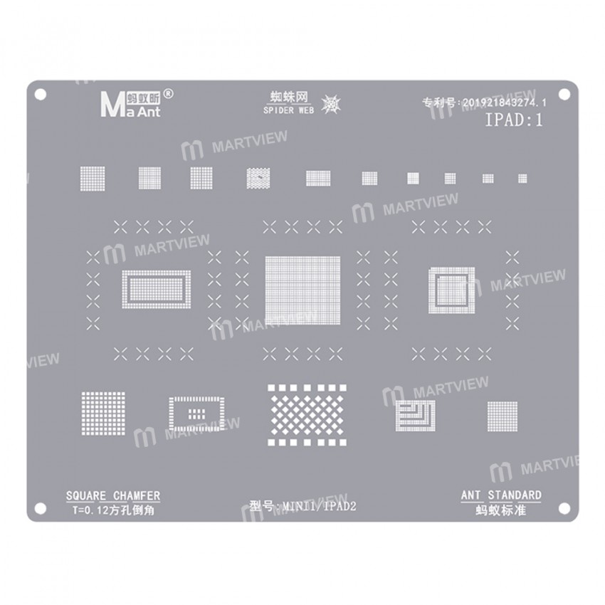 Maant iPad:1 0.12mm Square Chamfer BGA Reballing Stencil for iPad Mini1 / iPad2