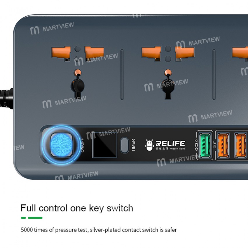 Relife RL-316D 2500W 5 USB Smart LED Digital Display Timer Switch Household Universal Socket