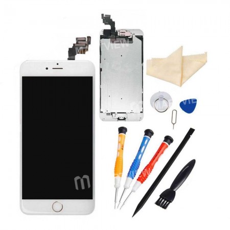 Replacement LCD display touch screen for iPhone 6s plus with spareparts home button earphone camera etc white with gold home button