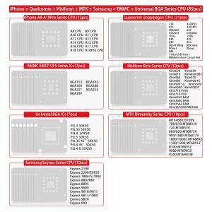 IP+QC+HI+MT+EX+EMMC+UN 85pcs Stencil