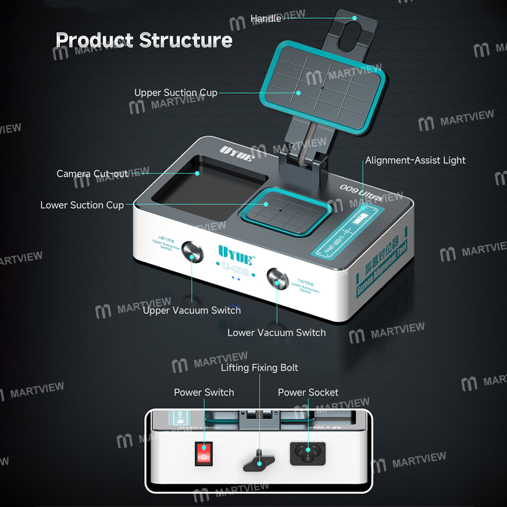 uyue u-009-ultra-8-inch-dual-independent-vacuum-system-lcd-screen-alignment-tool-built-in-alignment-