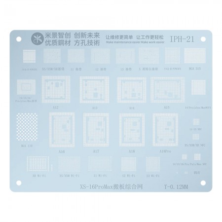 Mijing IPH-21 Baseband / Hard Disk / WiFi / NFC / Code Chip BGA Reballing Stencil for iPhone XS-16PM