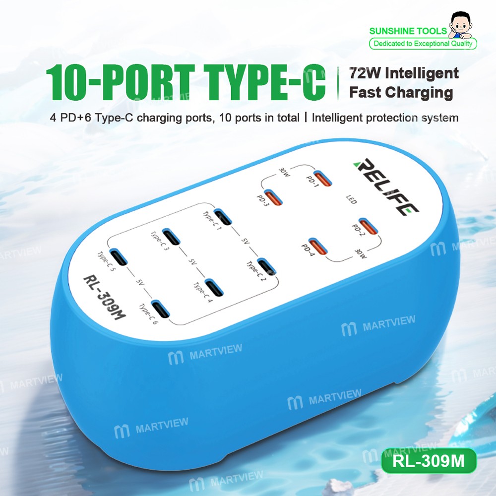 relife rl-309m-72w-10-port-pd-type-c-desktop-intelligent-fast-charging-station-7