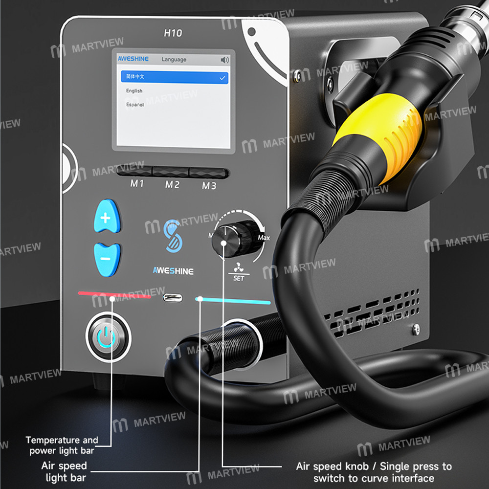 aweshine h10-1000w-intelligent-straight-airflow-hot-air-rework-station-support-usb-communication-8