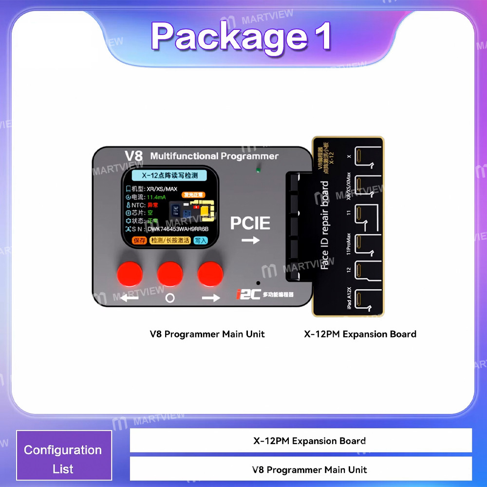 i2c v8-dot-matrix-smart-programmer-supports-face-dot-matrix-repair-for-iphone-x-to-17pm-19