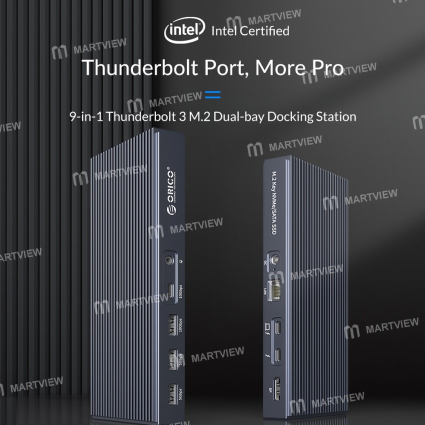 Orico TB3-S2 9-in-1 Multi-function NVME/SATA SSD Docking Station Thunderbolt3 HUB with M.2 Shell