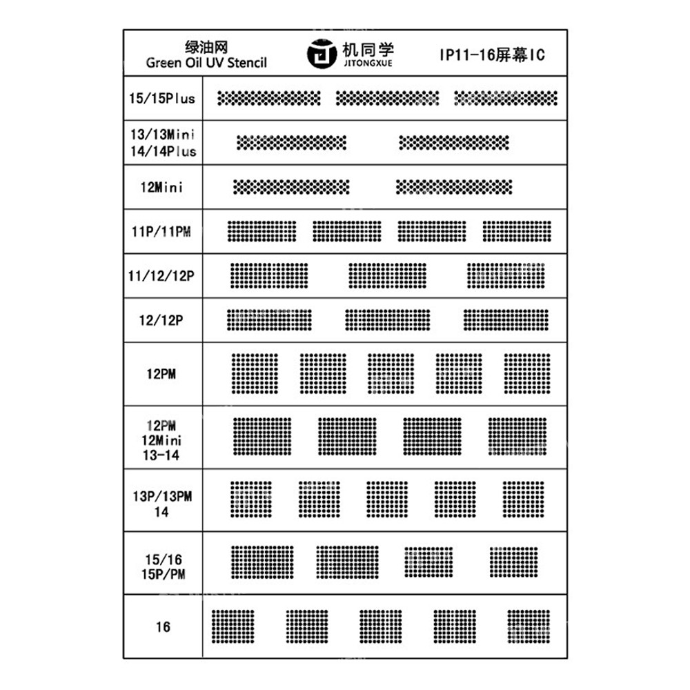 JTX Screen IC Special Green Oil Mesh for iPhone 11 to 16Pro Max