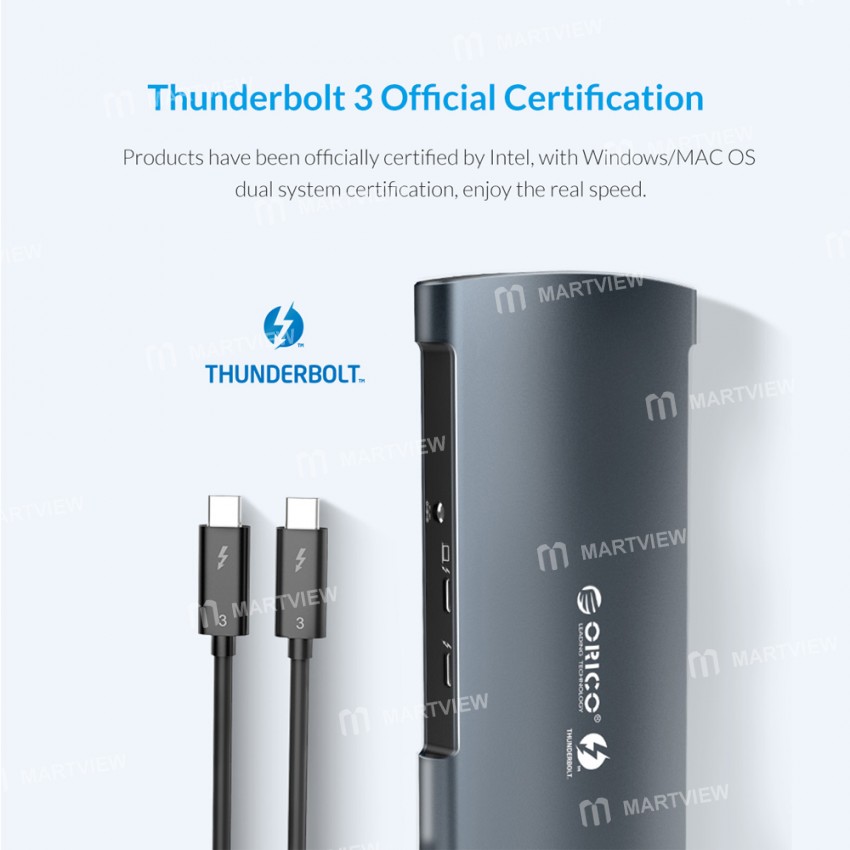 Orico TB3-S1 40Gbps USB Type-C to USB3.0 RJ45 Thunderbolt 3 Aluminum Alloy Docking Station