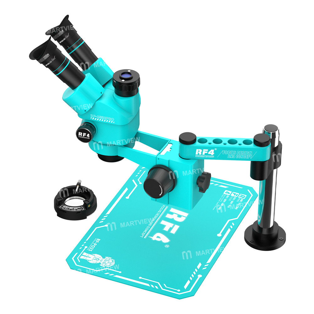 rf4 rf-6558pro-fo18-po23-65-58x-trinocular-stereo-microscope-with-fo18-swing-arm-stand-po23-silicone
