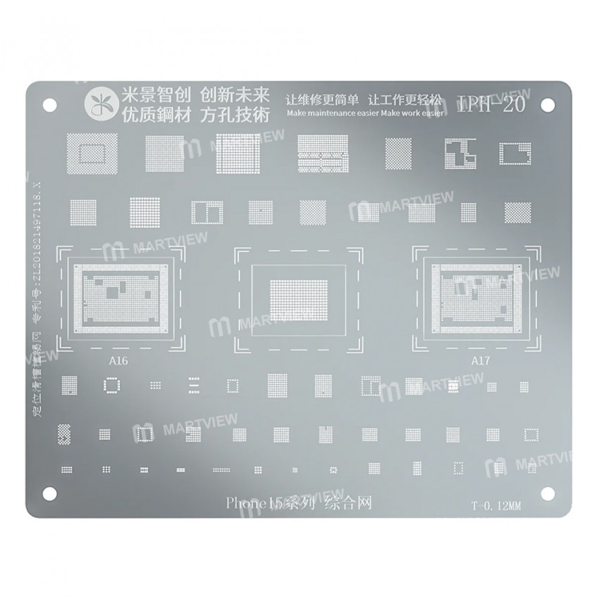 mijing iph-20-012mm-bga-reballing-stencil-for-iphone-15-15-plus-15-pro-15pro-max-a16-a17-cpu