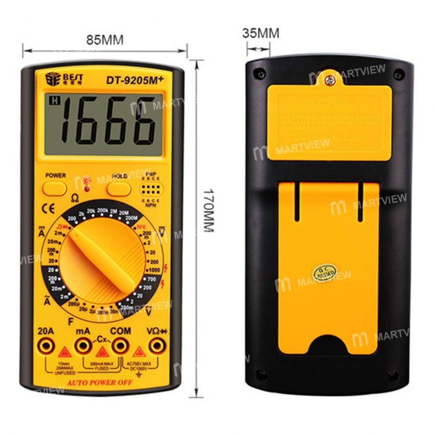 BEST DT9205M+ Professional Digital LCD Multimeter with Data Hold