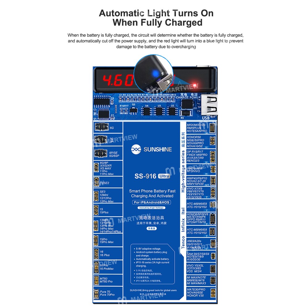 sunshine ss-916-ultra-digital-display-charging-activation-board-for-iphone-6-to-16pro-max-android-9
