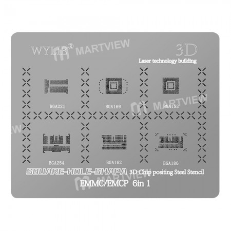 Wylie 3D 6in1 EMMC / EMCP BGA221 / BGA169 / BGA153 / BGA254 / BGA162 / BGA186 BGA Reball Stencil Net