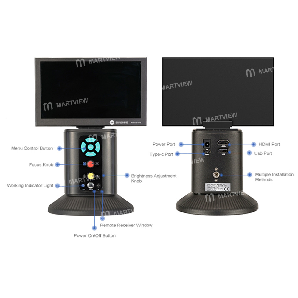 sunshine ms10e-04-4k-hd-digital-microscope-with-universal-stand-10-inch-large-display-for-motherboar