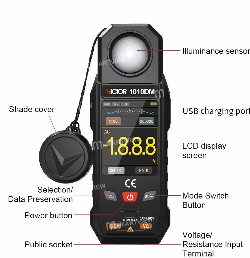 victor vc1010dm-rechargeable-2-in-1-high-sensitivity-multi-source-digital-lux-meter-with-multimeter-