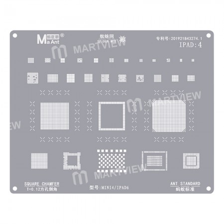 MaAnt iPad:4 0.12mm Square Chamfer BGA Reballing Stencil for iPad Mini 4 / iPad 6