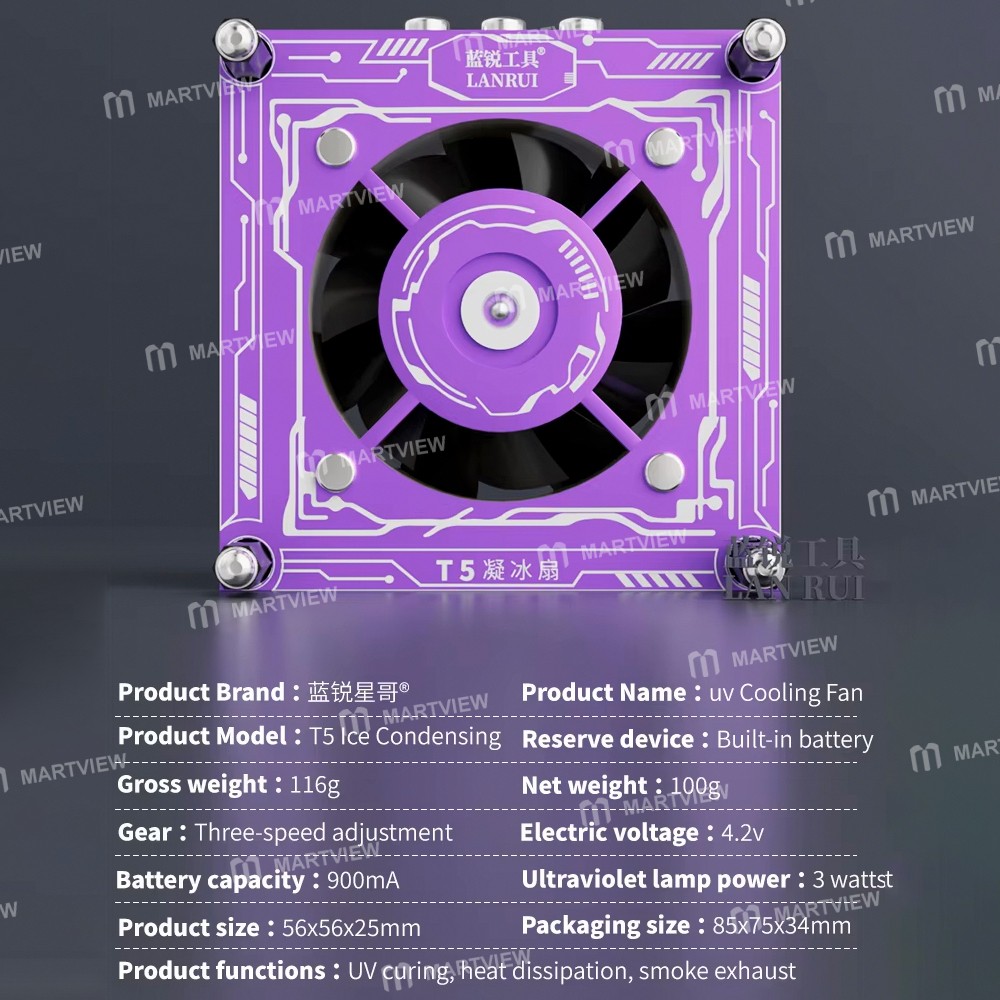 lanrui t5-2-in-1-3w-uv-curing-fast-heat-dissipation-ice-fan-7