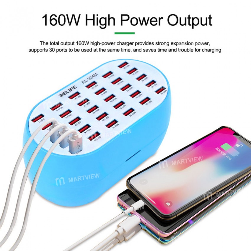 Relife RL-304M 160W High Power 30-Ports Smart USB Charger Supports for Mobile Phone Tablet