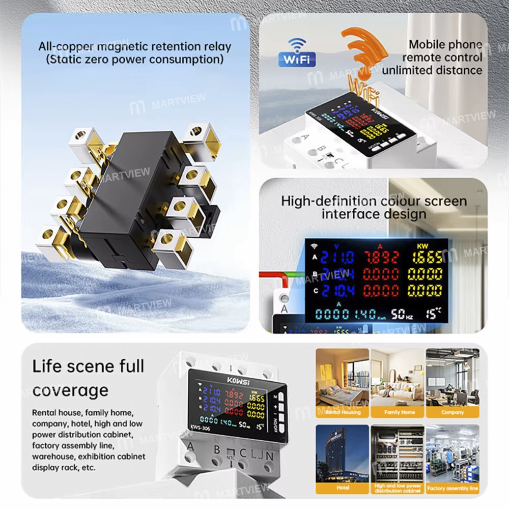 kws 306-series-hd-color-screen-three-phase-four-wire-rail-mounted-multifunction-meter-with-rs485-com