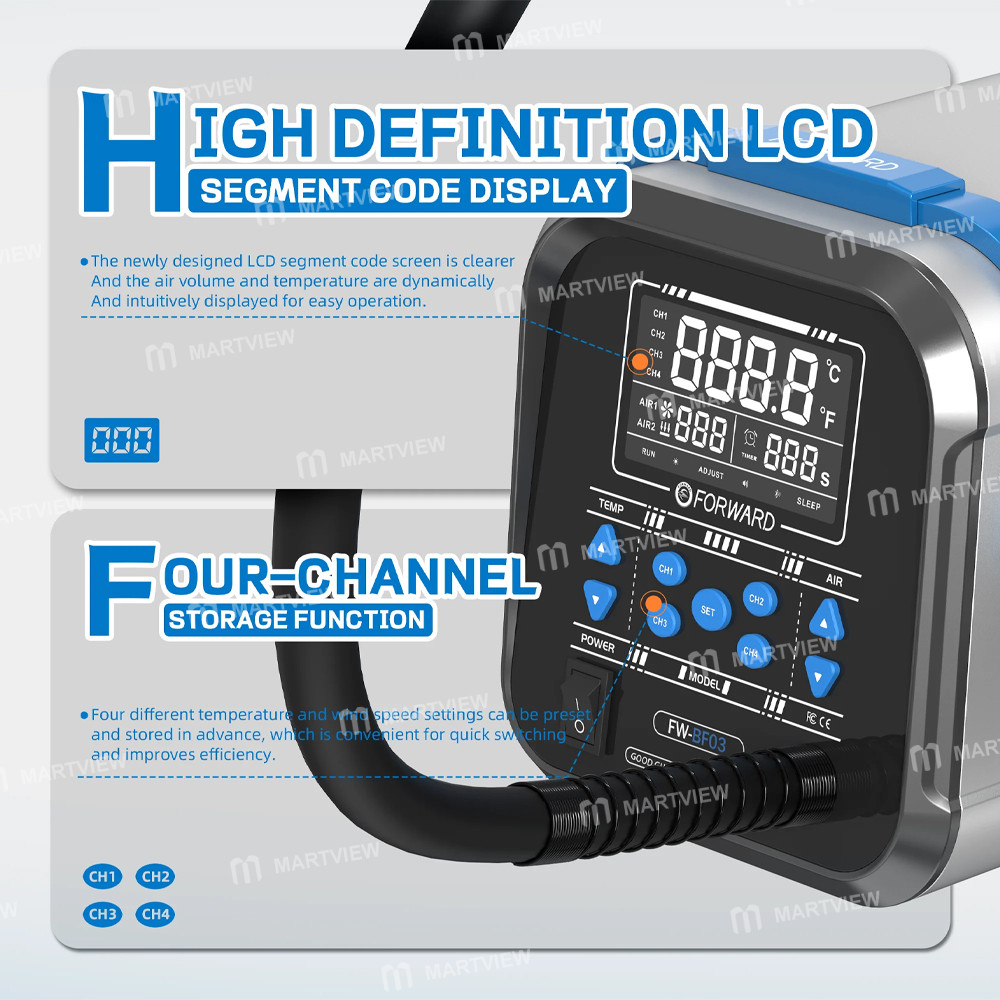 forward fw-bf03-tpu-1300w-high-precision-temperature-control-hot-air-gun-desoldering-rework-station-