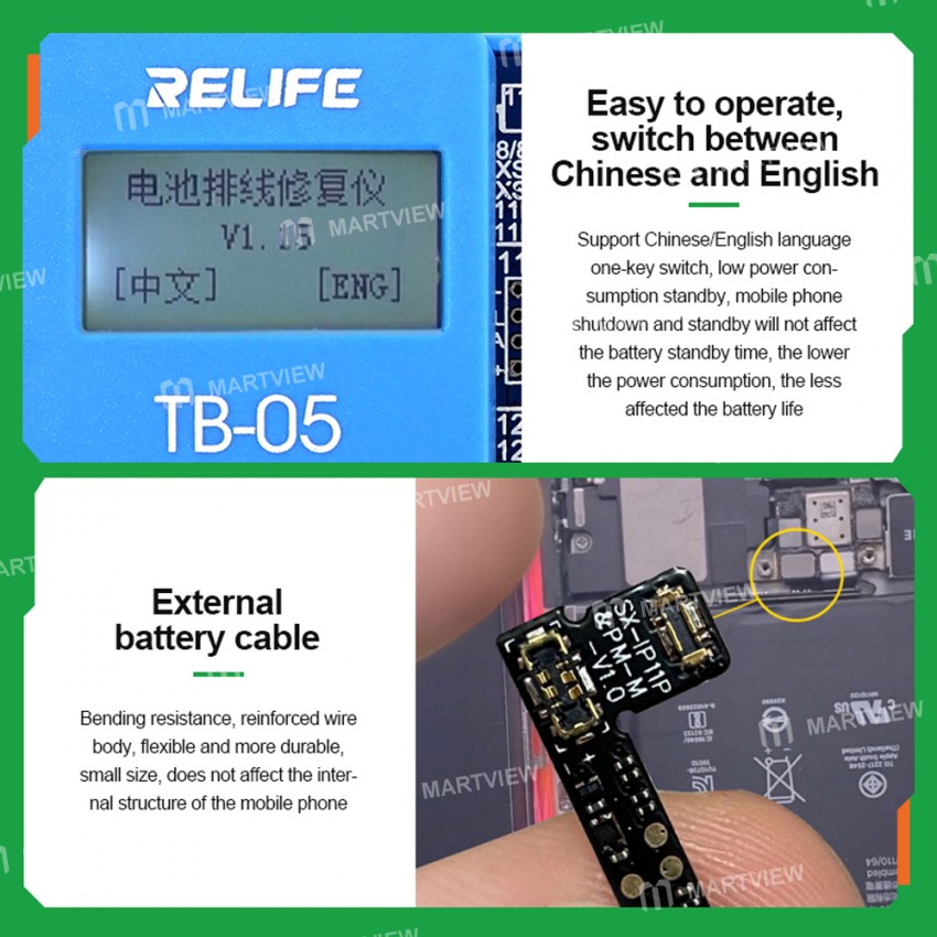 relife tb-05-battery-repair-instrument-for-iphone-8-to-14pro-max-battery-data-cycles-recovery-16