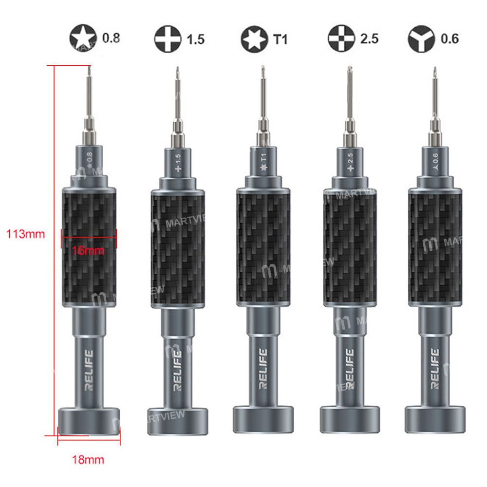 relife rl-729a-steel-cannon-king-5-in-1-carbon-fiber-finish-s2-steel-2d-screwdriver-set-6