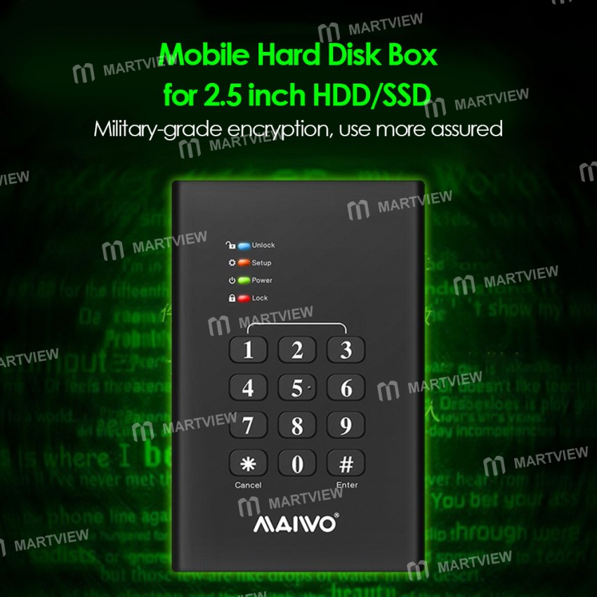 Maiwo K2568KPA 2.5-inch SATA III to USB 3.0 Max 2TB Password Locked Hard Drive Enclosure