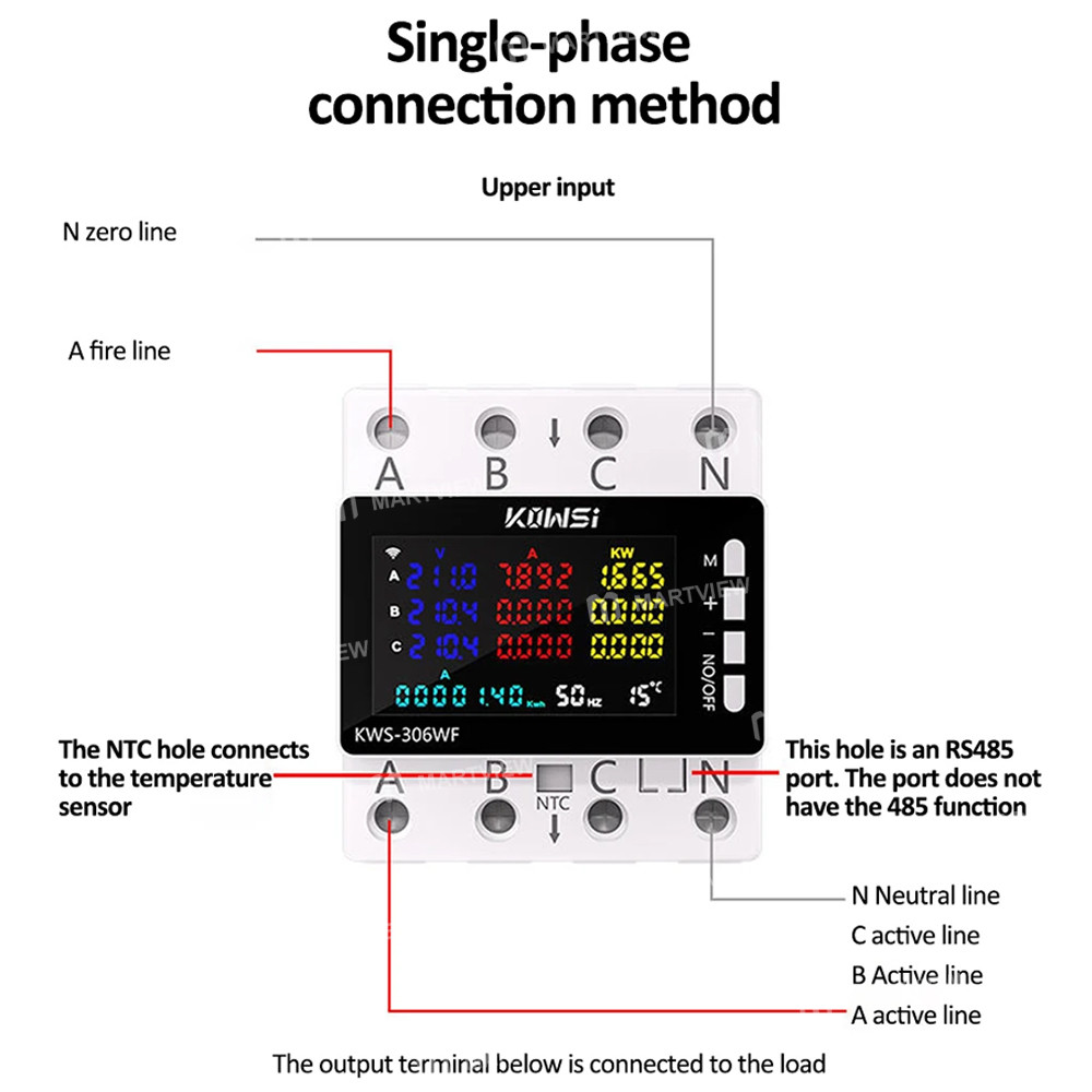 kws 306-series-hd-color-screen-three-phase-four-wire-rail-mounted-multifunction-meter-with-rs485-com