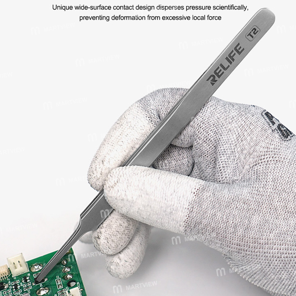 relife t2-extended-anti-magnetic-flat-round-tip-tweezers-for-smd-electronics-component-handling-10