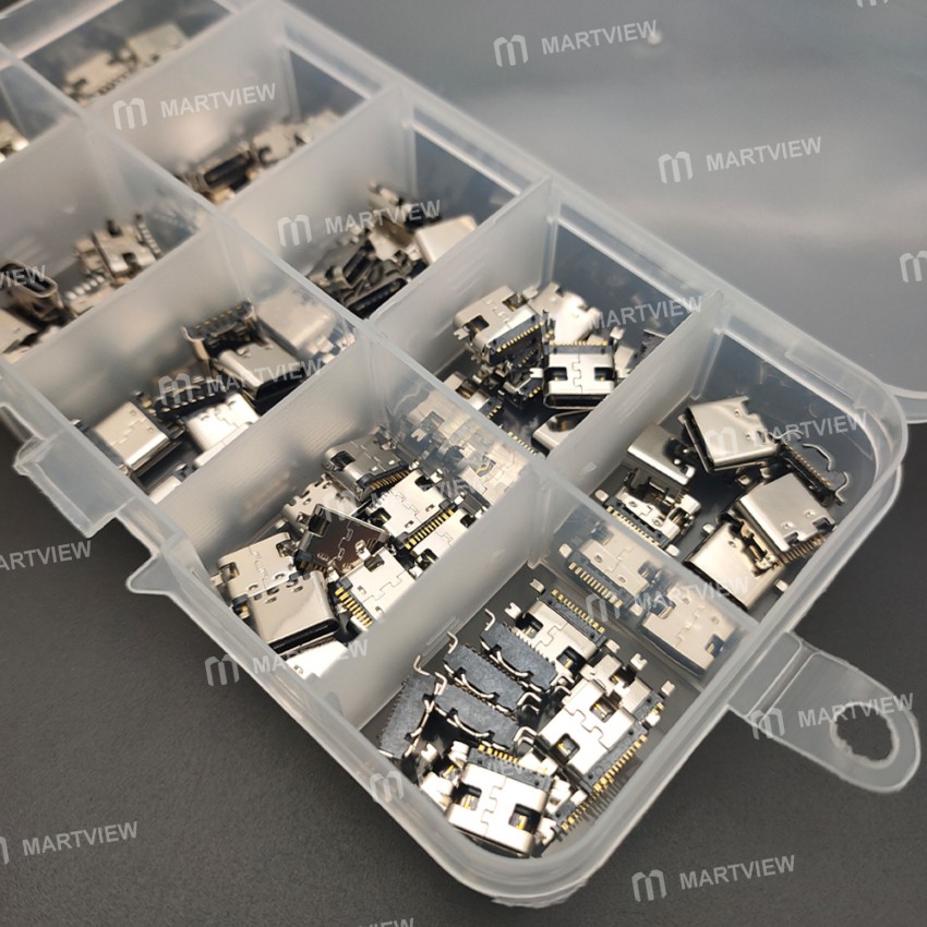 10 Models Mix 6 Pin and 16 Pin Type-C USB Female Socket for Digital Product Repair -100Pcs
