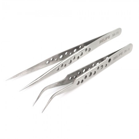 Relife SK-11 / SK-15 Anti-static Stainless Precision Tweezers with Holes for Mobile Phone Repair
