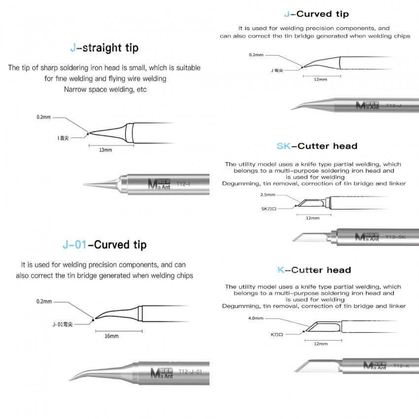 MaAnt T12 Soldering Iron Tip Professionally Suitable for Electronic Parts and Circuit Board Solderin