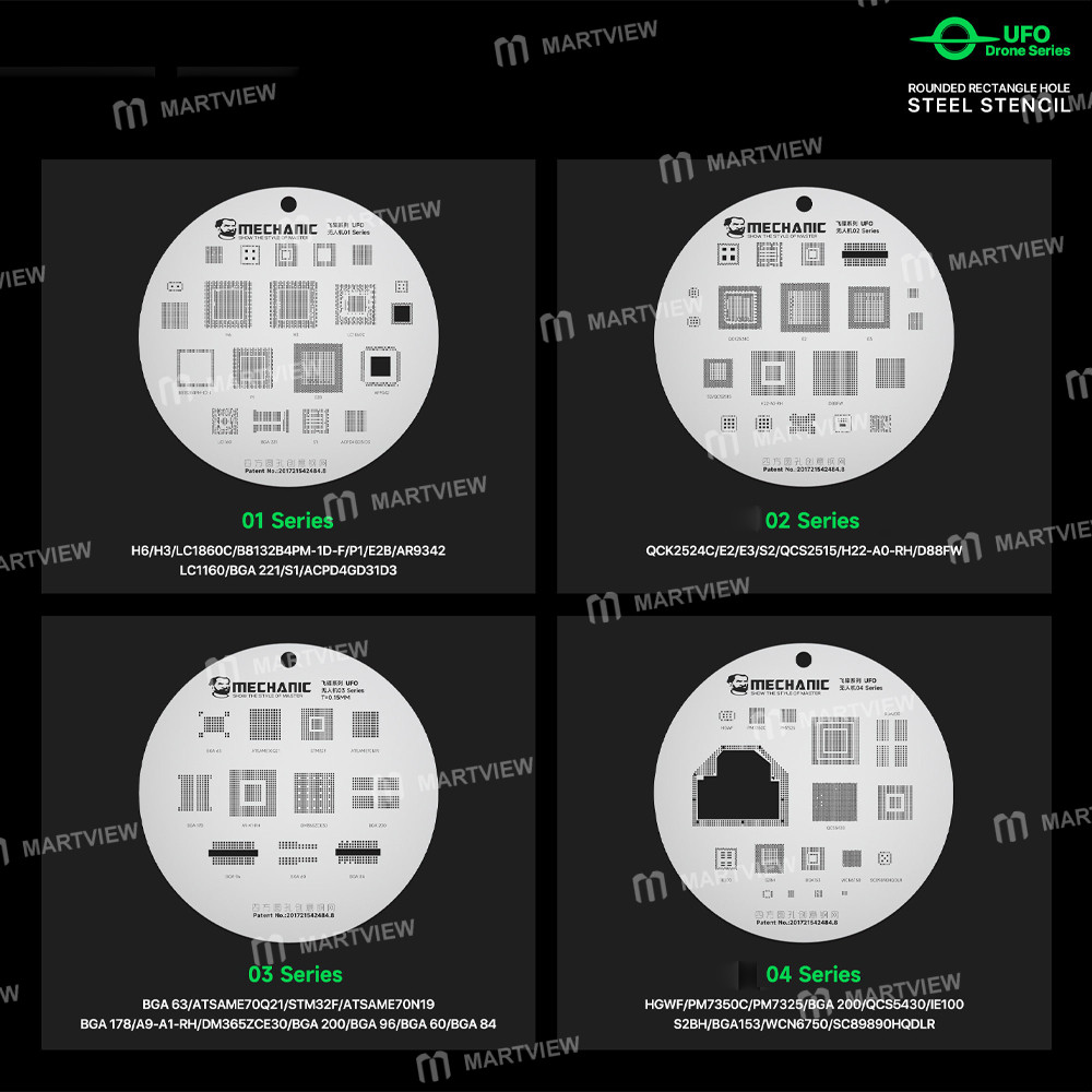 mechanic ufo-drone-series-4-in-1-tinning-bga-reballing-stencil-set-for-drone-maintenance-6