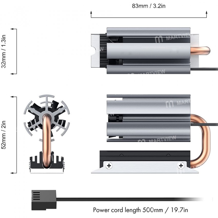 M.2 SSD Heatsink Built with Adjustable Angle Cooling Fan for M2 NVME 2280 SSD