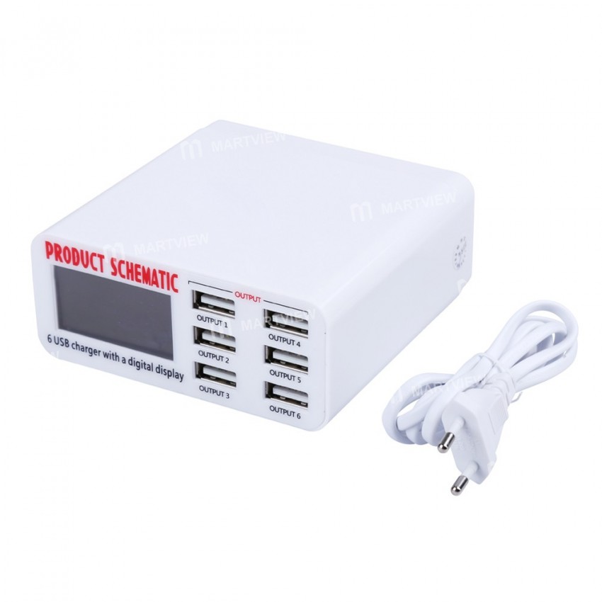 Usb Hub 899 Multi-function 9A 5V 100-240V 6 Port USB Fast Charger Quick Charging Station With LCD Di