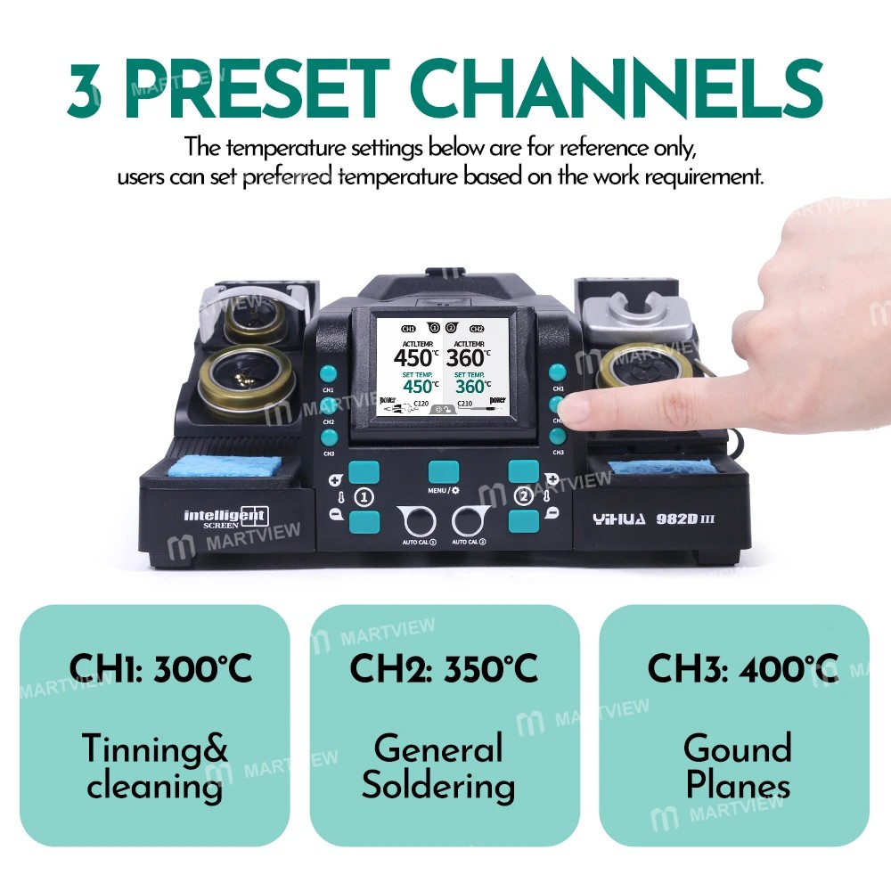 yihua 982d-iii-c210-smt-smd-precision-tweezers-soldering-iron-station-with-auto-calibration-9