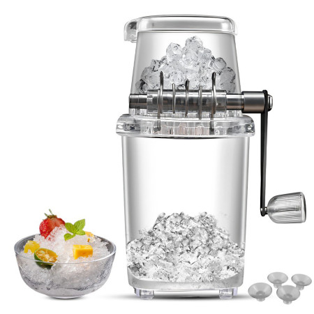 Home Ice Crusher with Stainless Steel Blades and Suction Base Manual Hand Crank Ice Crusher BPA Free Transparent Portable Ice Crusher for making drinks Ice Platters Cocktail