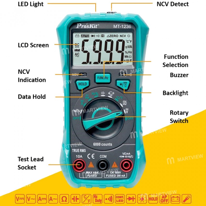 Pro'sKit MT-1236 Multi-Function 3-5 / 6 display True-RMS Digital Multimeter