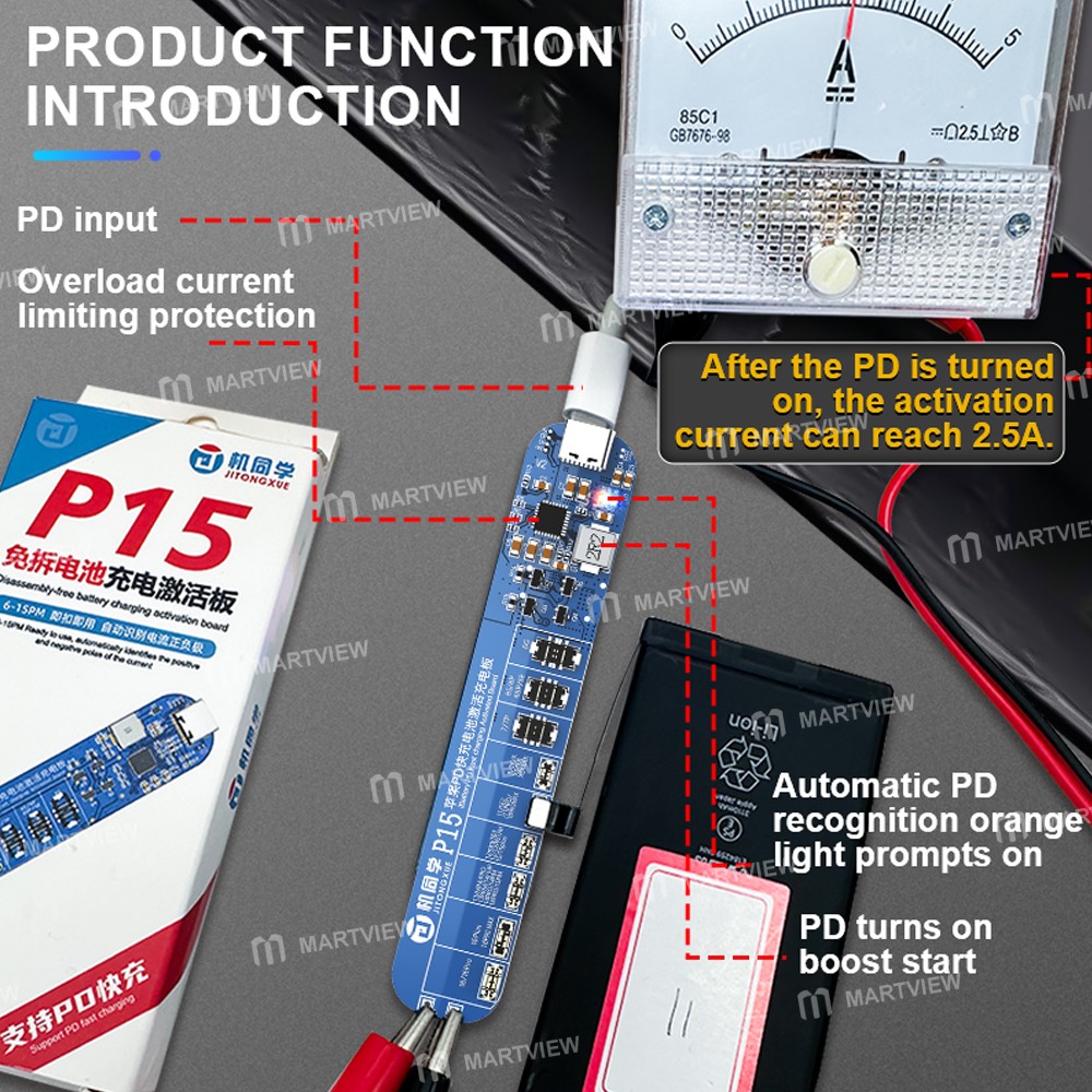 jtx p15-disassembly-free-battery-charging-activation-board-with-pd-charging-for-iphone-6-to-16pro-ma