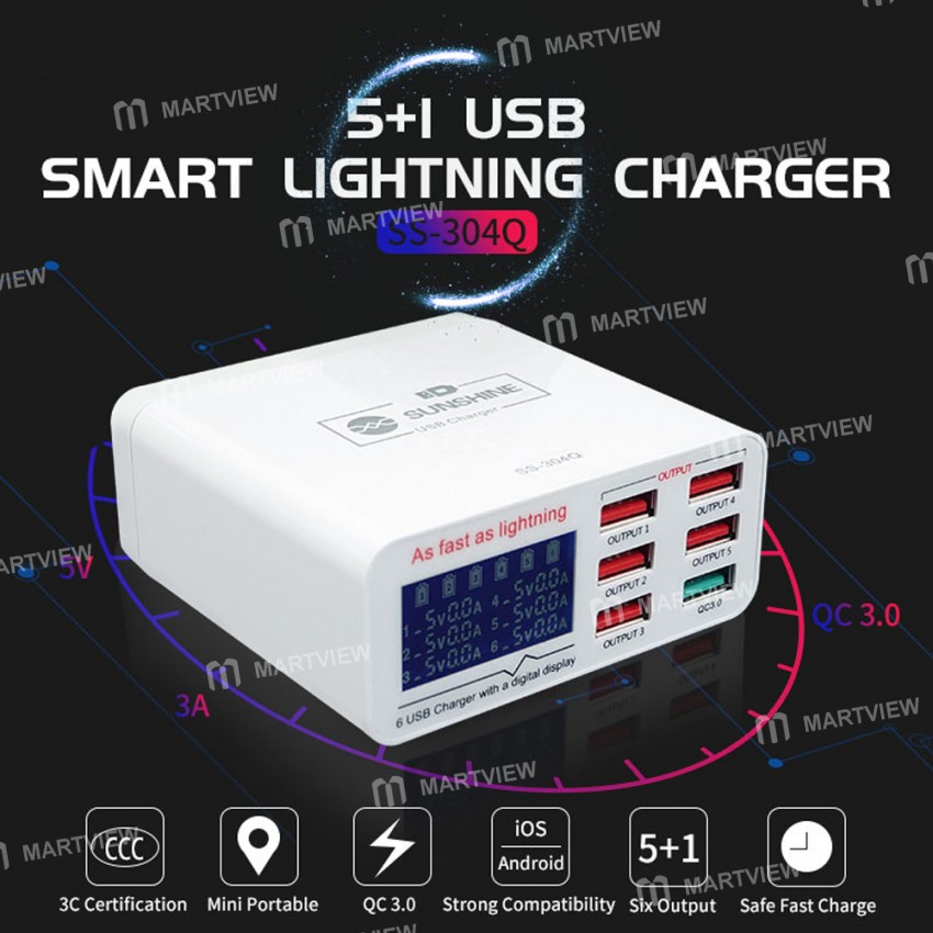 Sunshine SS-304Q 6 Port USB Smart Lightning Charger