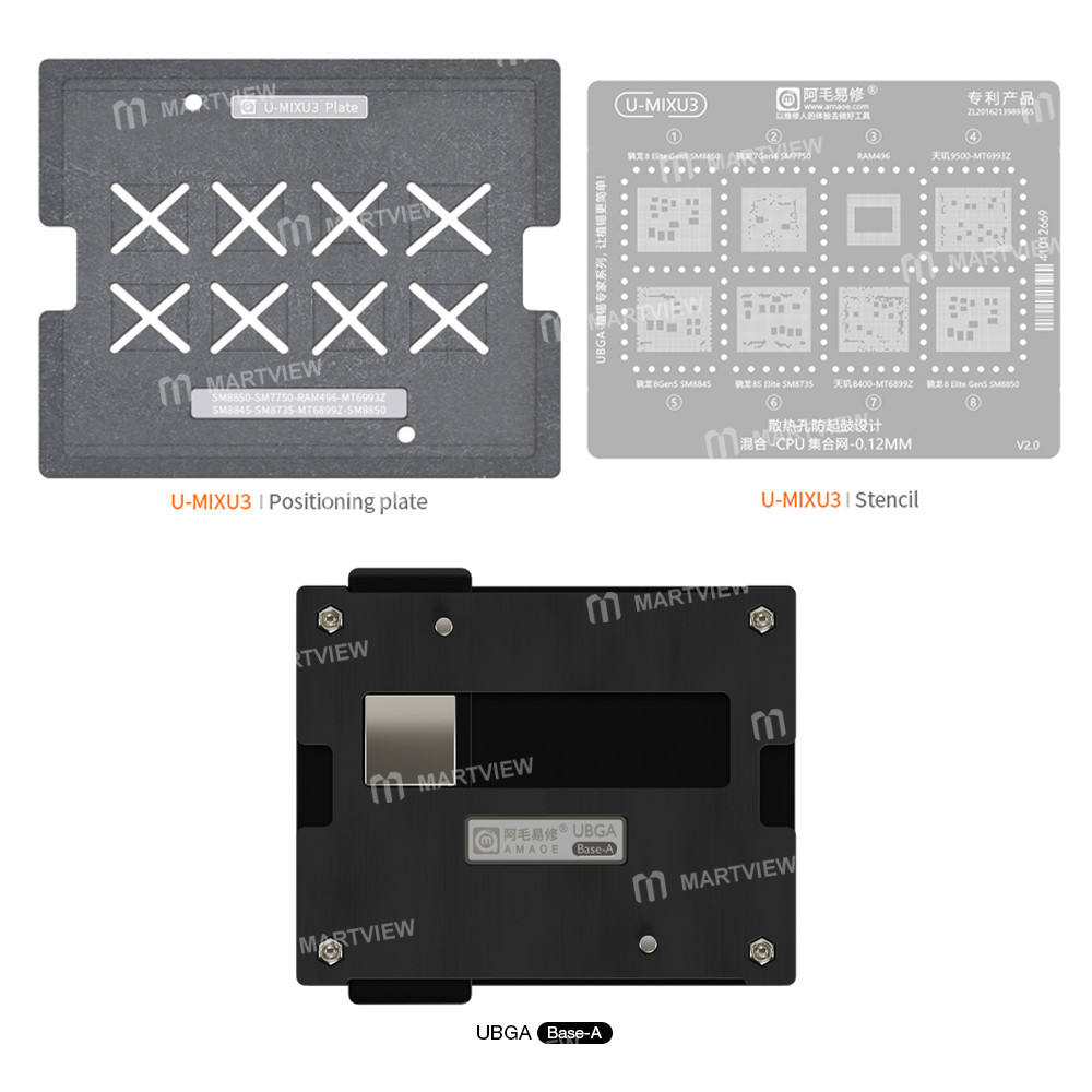 amaoe u-mixu3-qualcomm-snapdragon-mediatek-cpu-mixed-bga-reballing-stencil-platform-set-2