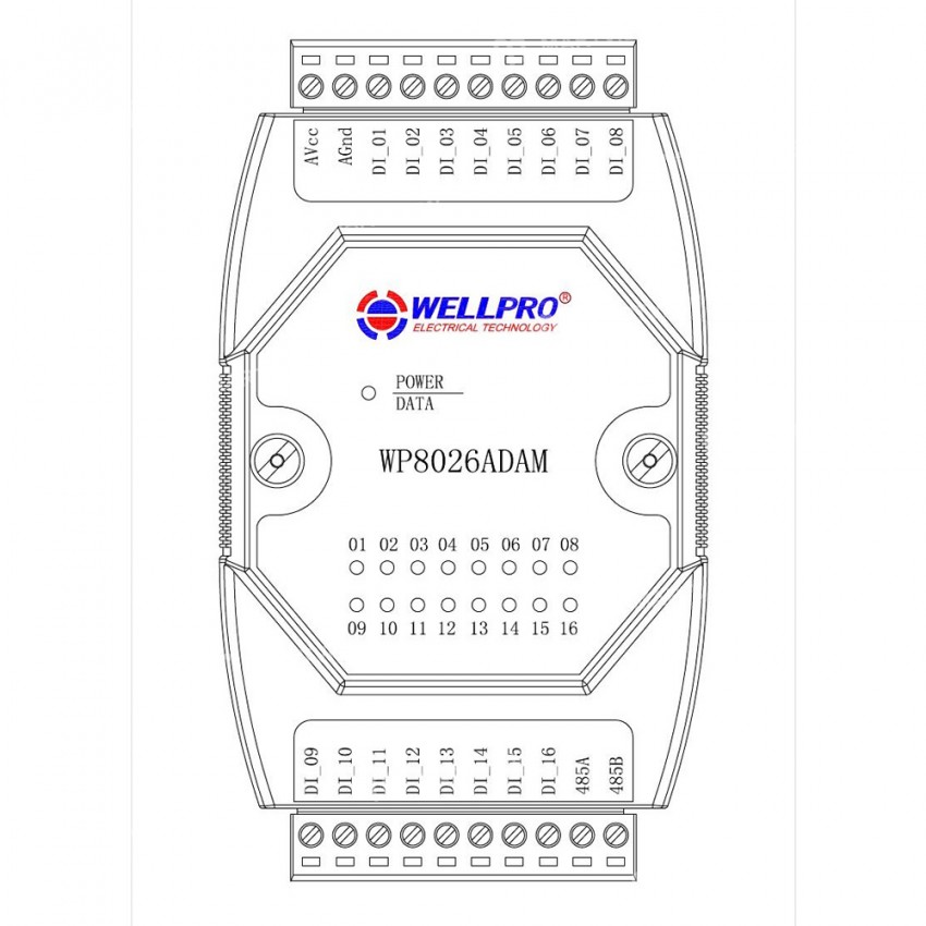 WP8026ADAM-16DI Digital Input Module / Optocoupler Isolated for RS485 Modbus RTU Communication