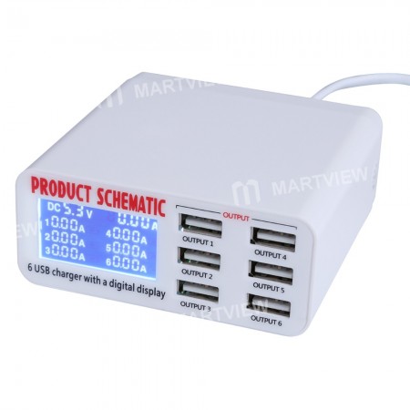 Multi-function 9A 5V 100-240V 6 Port USB Fast Charger Quick Charging Station With LCD Display for iPhone Samsung iPad Huawei Xiaomi OPPO VIVO Nokia all Mobile Phones