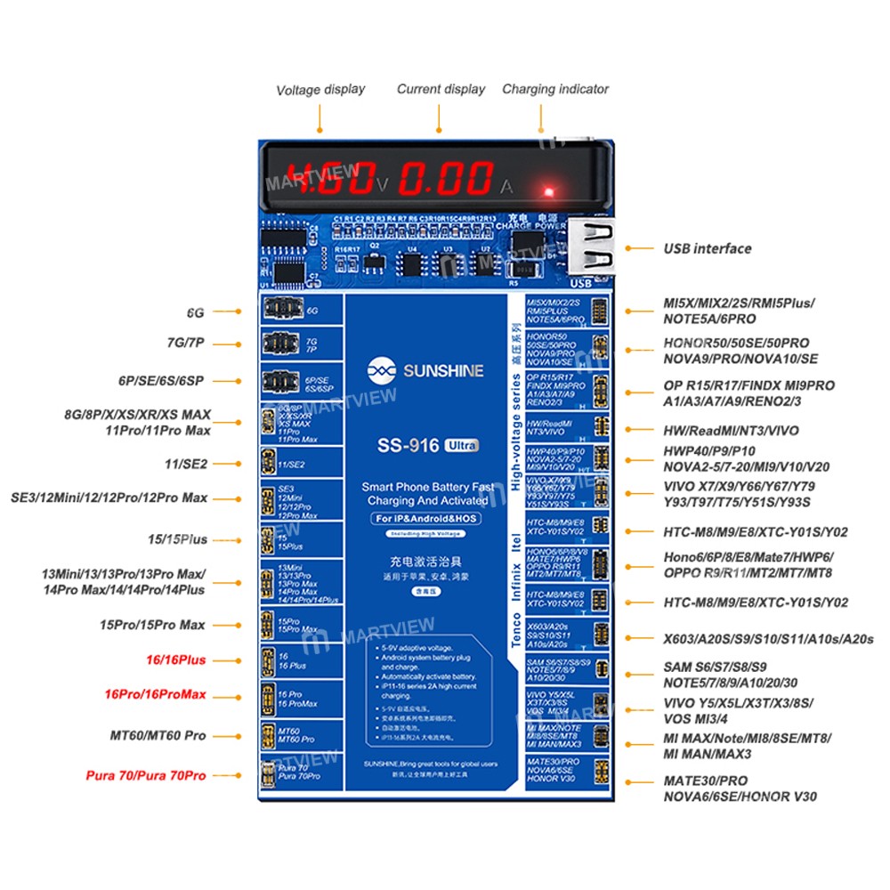 sunshine ss-916-ultra-digital-display-charging-activation-board-for-iphone-6-to-16pro-max-android-2
