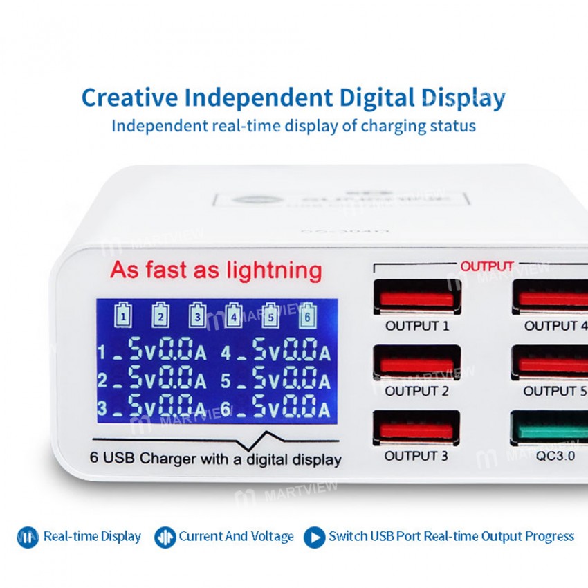 Sunshine SS-304Q 6 Port USB Smart Lightning Charger