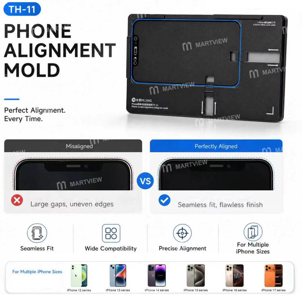mijing th-11-universal-phone-screen-alignment-integrated-mold-for-iphone-12-to-17pro-max-10