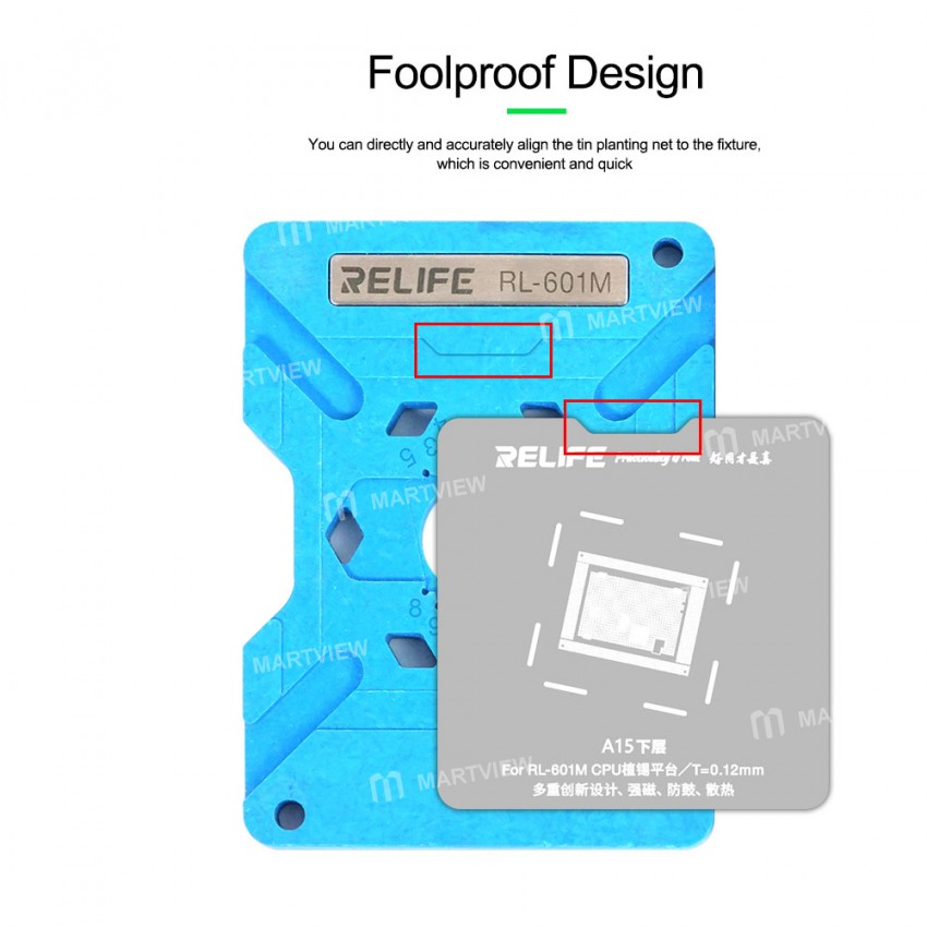 Relife RL-601M 8 in 1 Universal CPU Reballing Stencil Platform For A8-A15 IC Chip Planting Tin