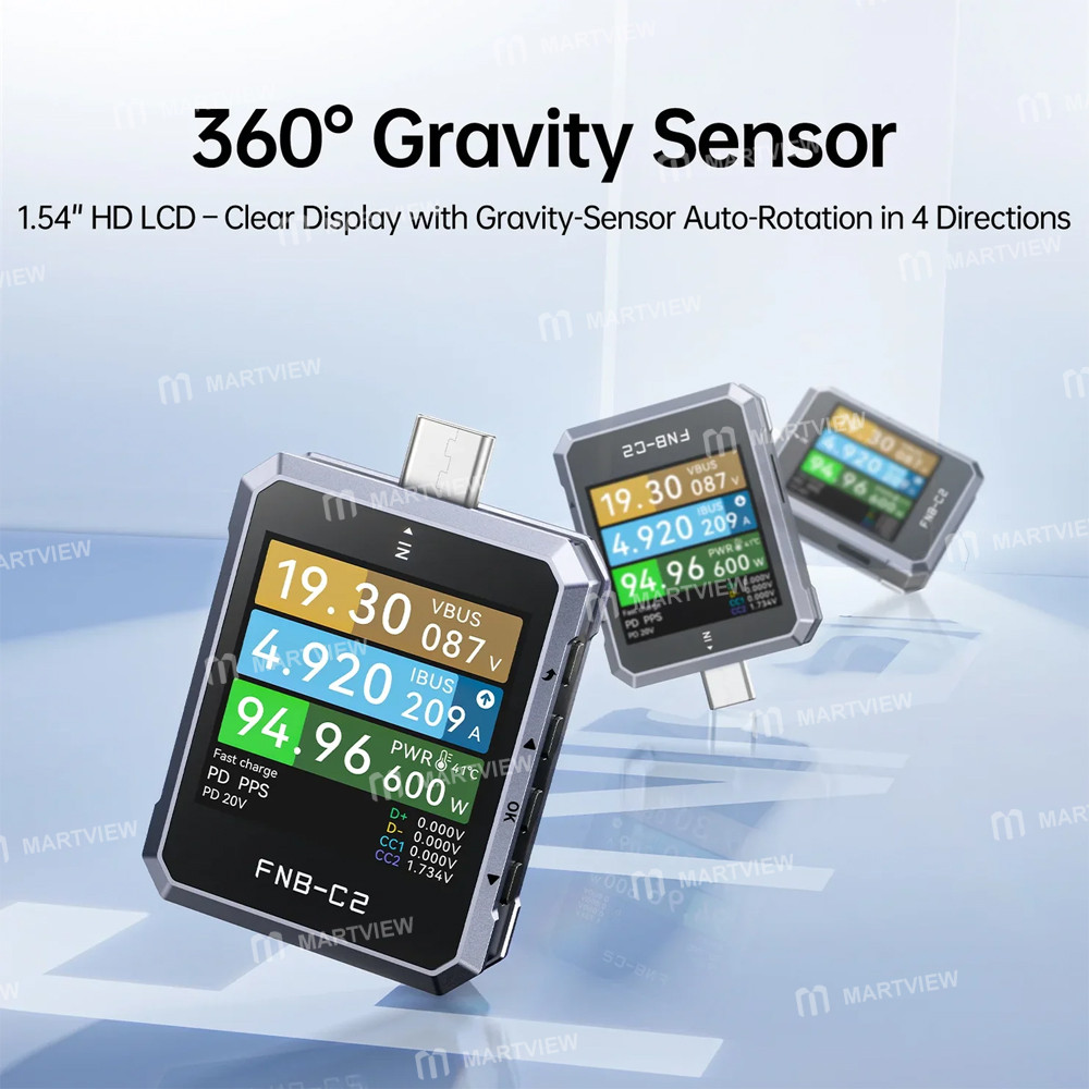 fnirsi fnb-c2-20-bit-high-precision-adc-4-50v-usb-pd-31-type-c-fast-charging-tester-supports-e-marke