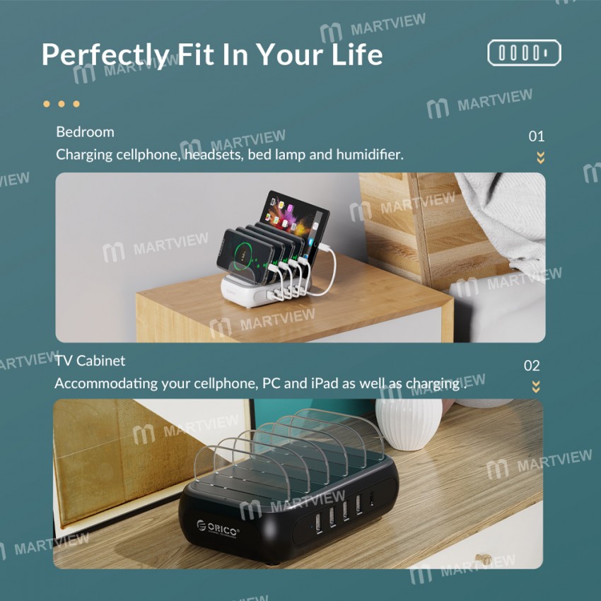 Orico APD-4U1C Type-C 5 Ports Charging Station with Phone Stand for iPhone / Android Phone / Earphon