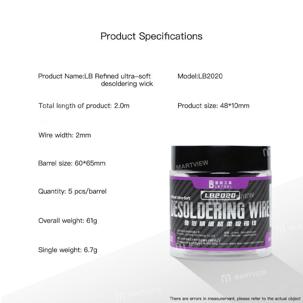 lb tool-lb2020-2-meter-20mm-refined-ultra-soft-desoldering-wick-for-bga-soldering-repair--5pcs-7